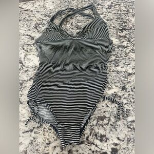 Lole size‎ L adjustable strap black and white stripe athletic swim suit